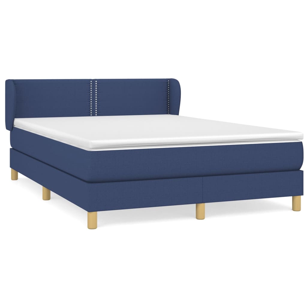 Box spring bed with mattress blue 140x200 cm fabric