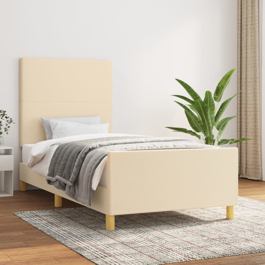 Bettgestell ohne Matratze Creme 90x190 cm Stoff