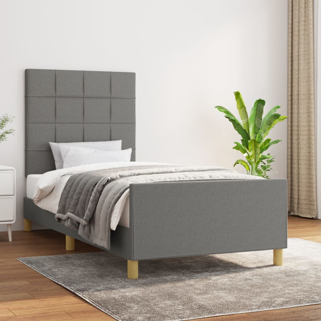 Bettgestell ohne Matratze Dunkelgrau 90x190 cm Stoff