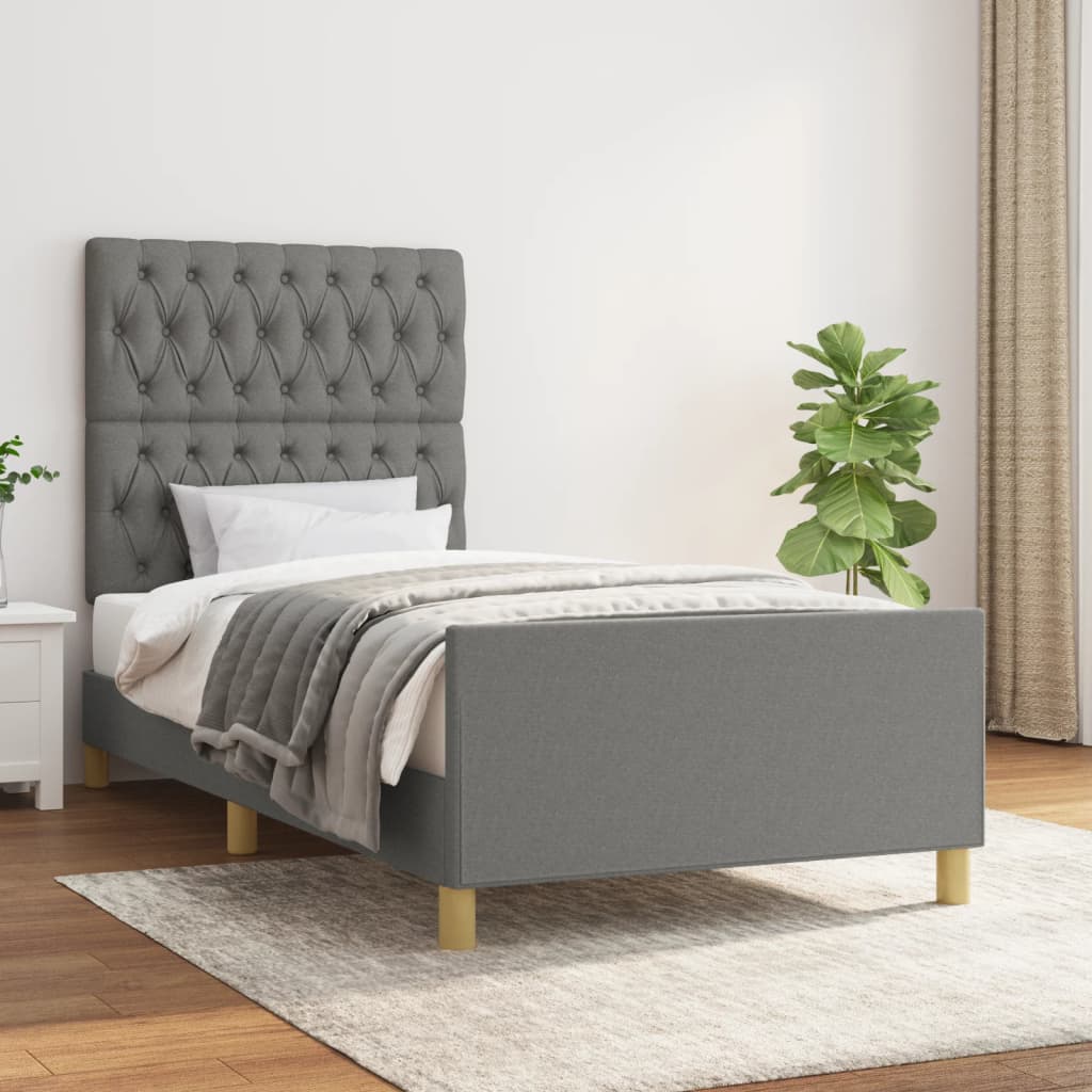 Bettgestell ohne Matratze Dunkelgrau 90x190 cm Stoff