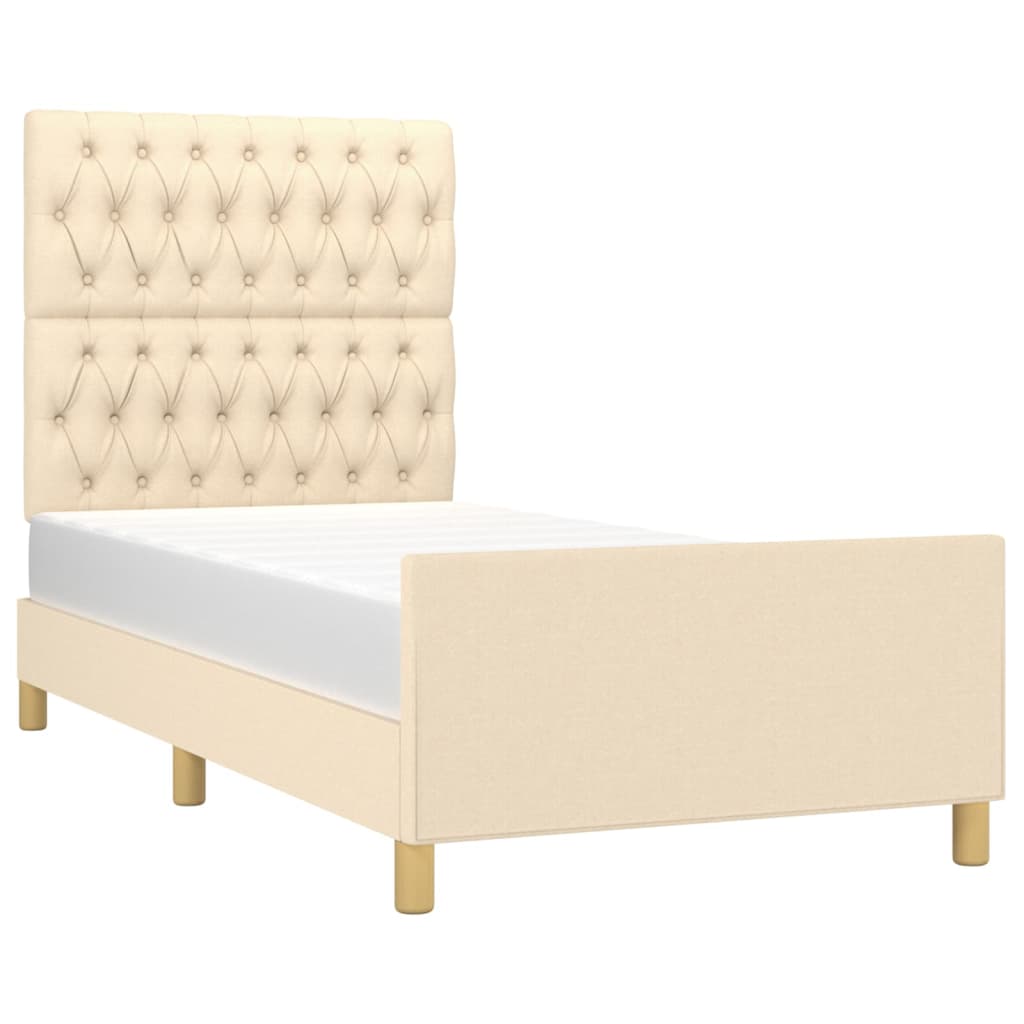 Bettgestell ohne Matratze Creme 90x190 cm Stoff