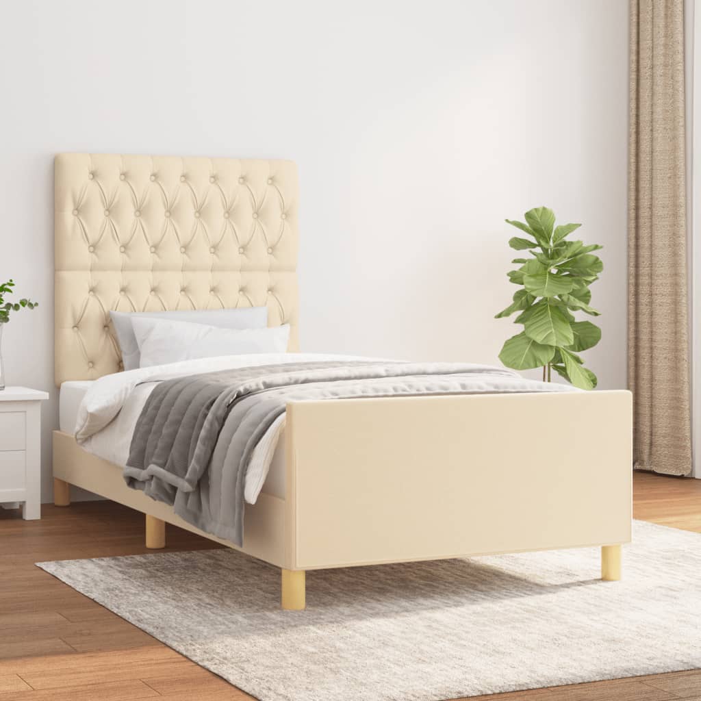 Bettgestell ohne Matratze Creme 90x190 cm Stoff
