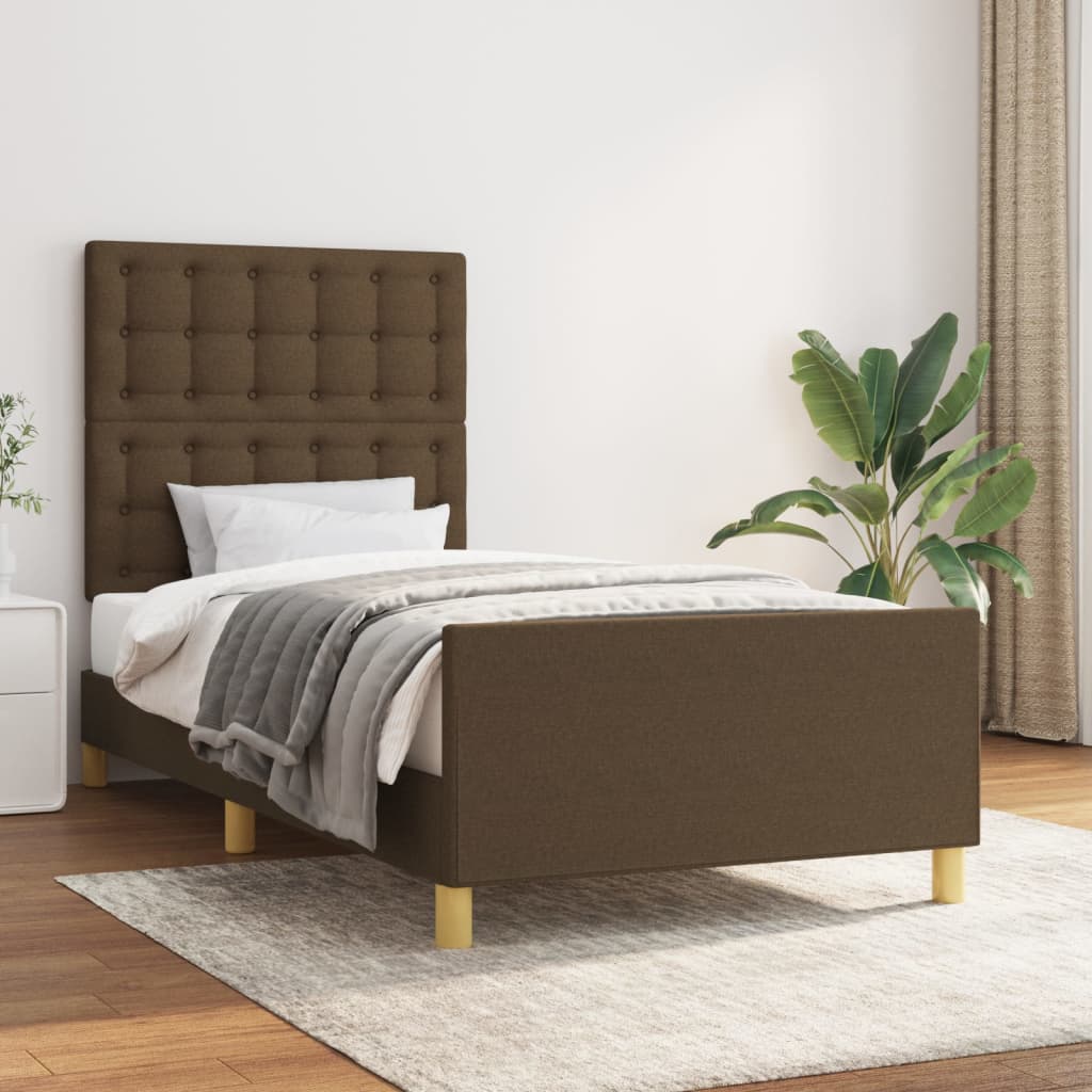 Bed frame with headboard dark brown 80x200 cm fabric