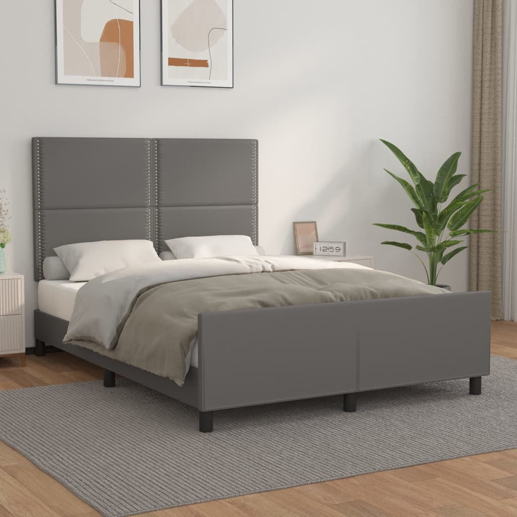 Bed frame with headboard grey 140x190 cm artificial leather