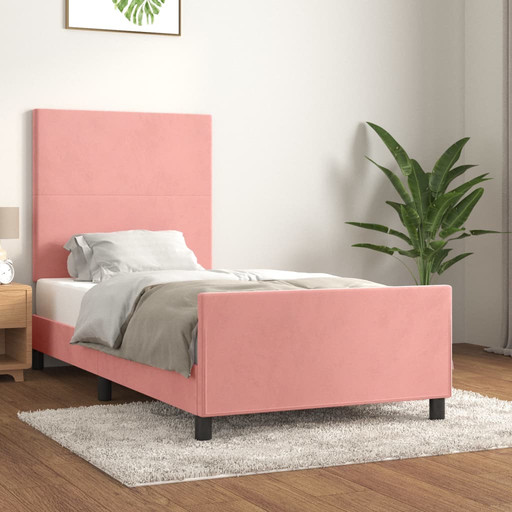 Bed frame with headboard pink 90x190 cm velvet