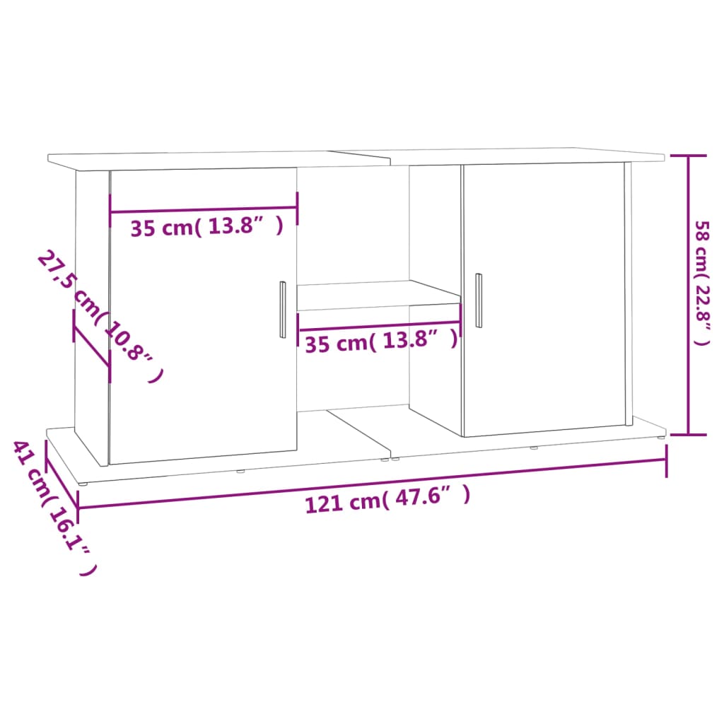 Aquarium Stand Grey Sonoma 121x41x58 cm Wood Material