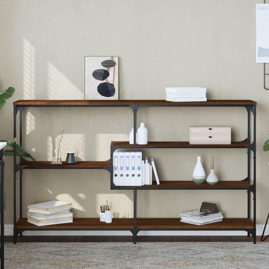 Console table brown oak look 160x32x95 cm wood material