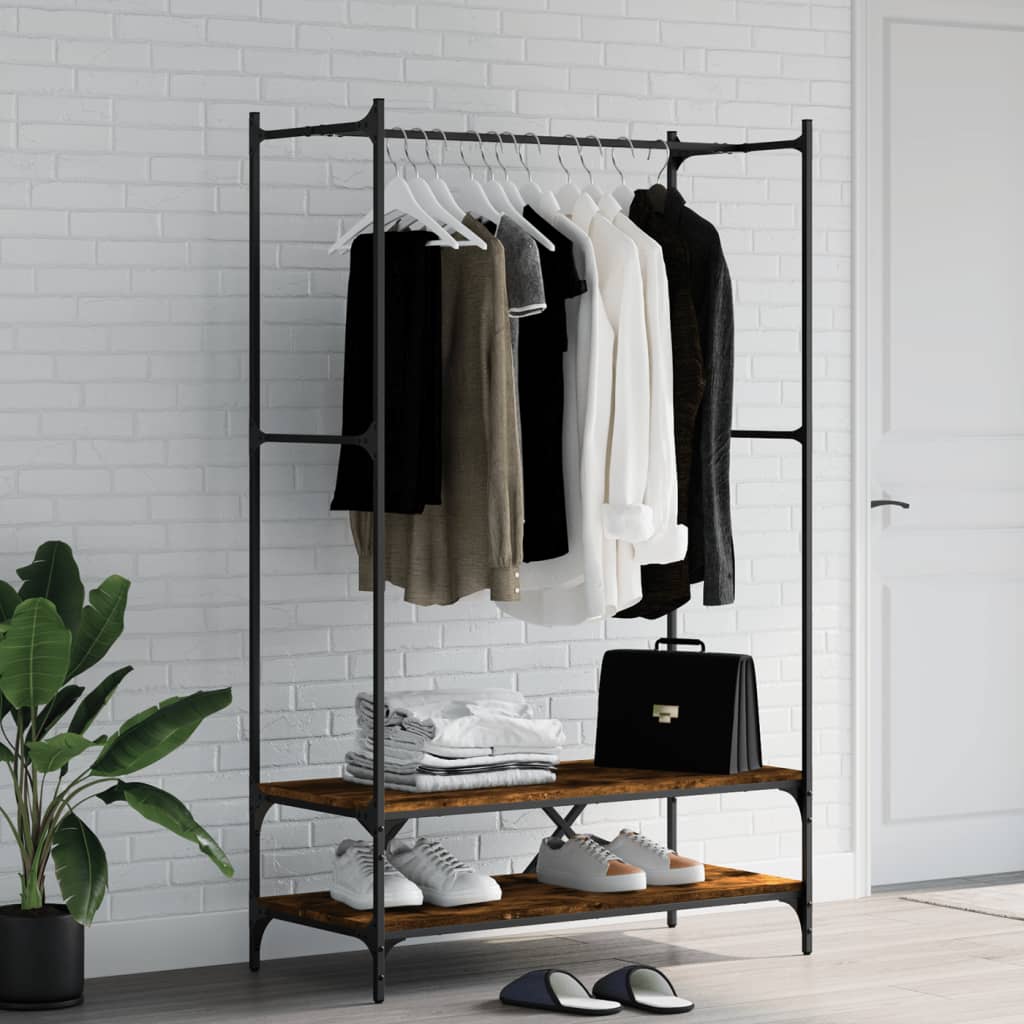 Clothes rack with shelves smoked oak wood material