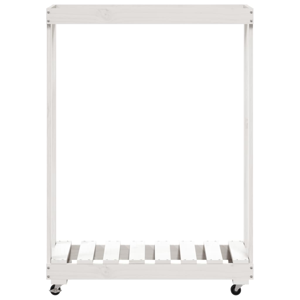 Firewood rack with wheels white 76.5x40x108 cm solid pine