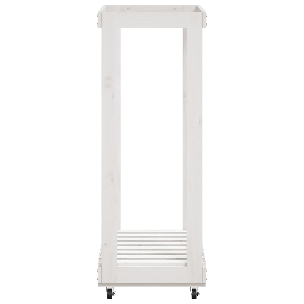 Firewood rack with wheels white 76.5x40x108 cm solid pine