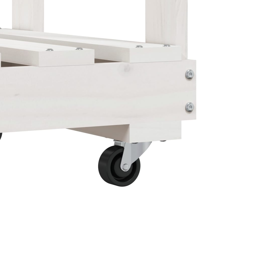 Firewood rack with wheels white 76.5x40x108 cm solid pine