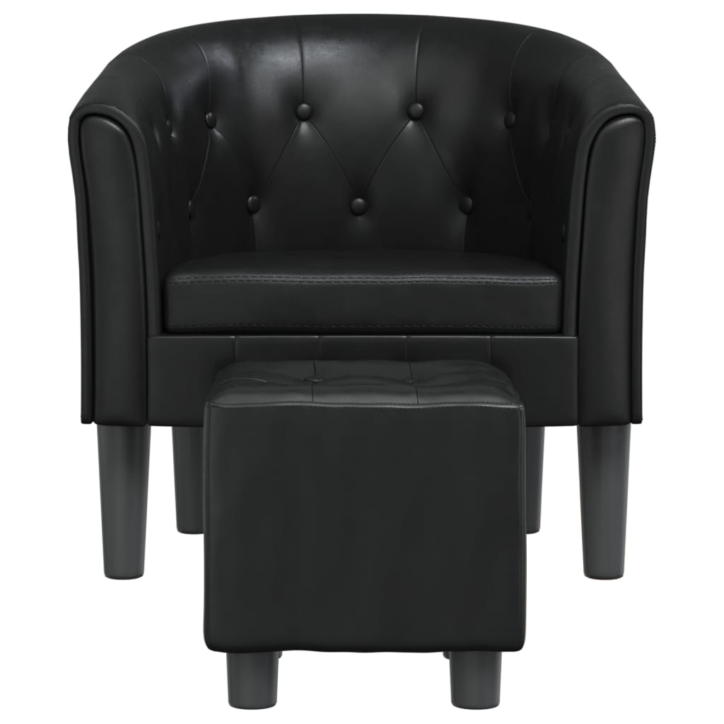 Clubsessel mit Fußhocker Schwarz Kunstleder