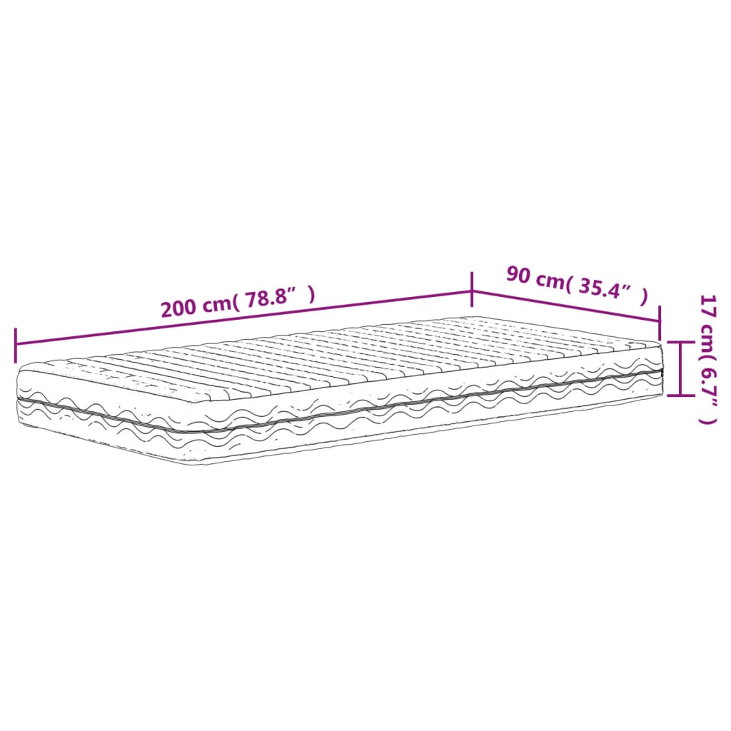 Foam mattress white 90x200 cm hardness H2 H3