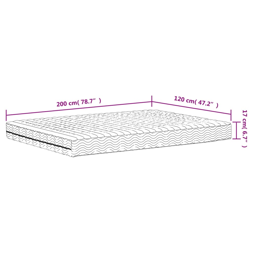 Foam mattress white 120x200 cm hardness H2 H3