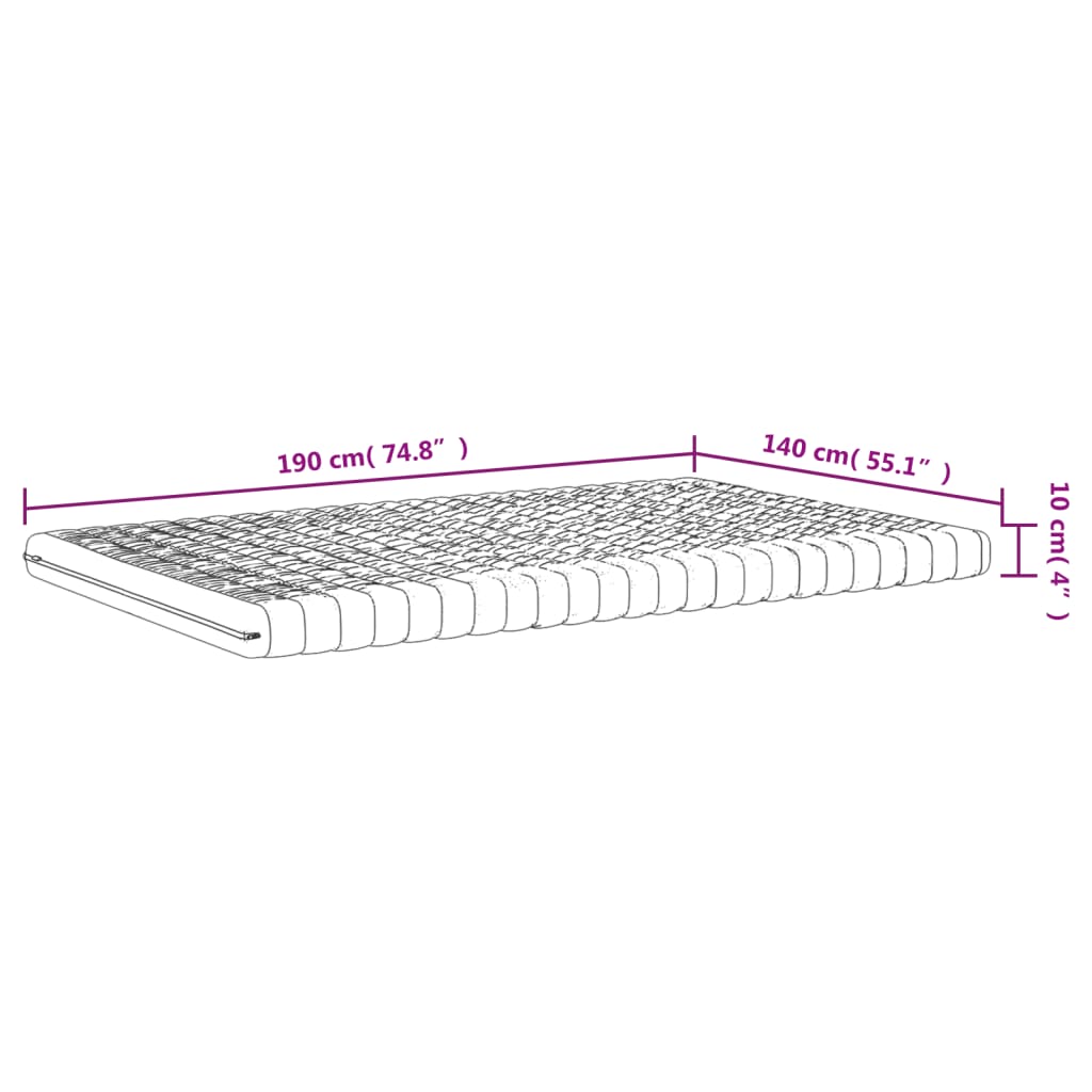 Foam mattress white 140x190 cm 7-zone hardness level 20 ILD