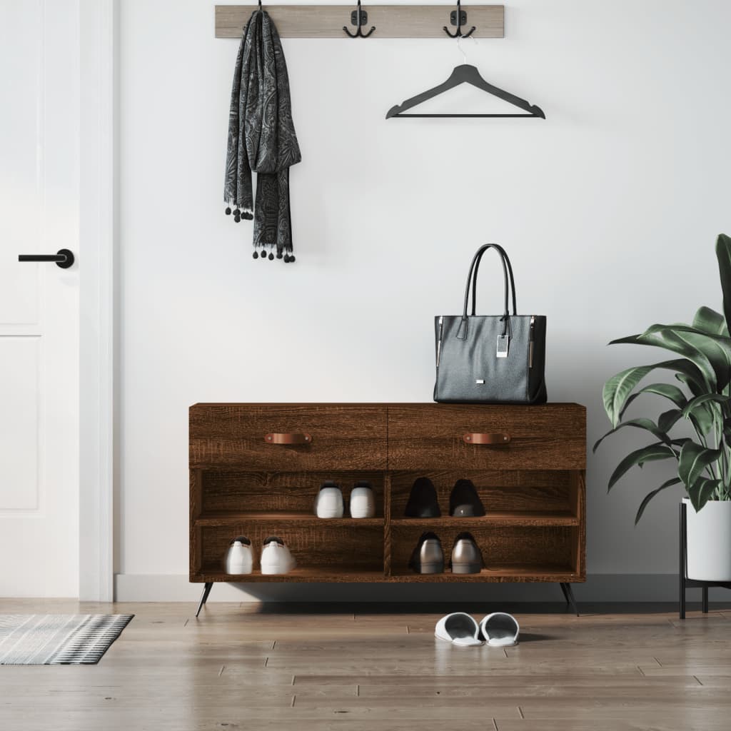 Shoe Bench Brown Oak Look 102x35x55 cm Wood Material