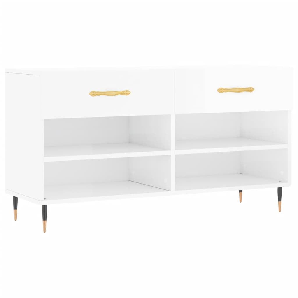 Shoe bench high gloss white 102x35x55 cm wood material