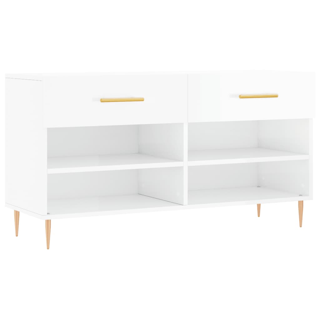 Shoe bench high gloss white 102x35x55 cm wood material