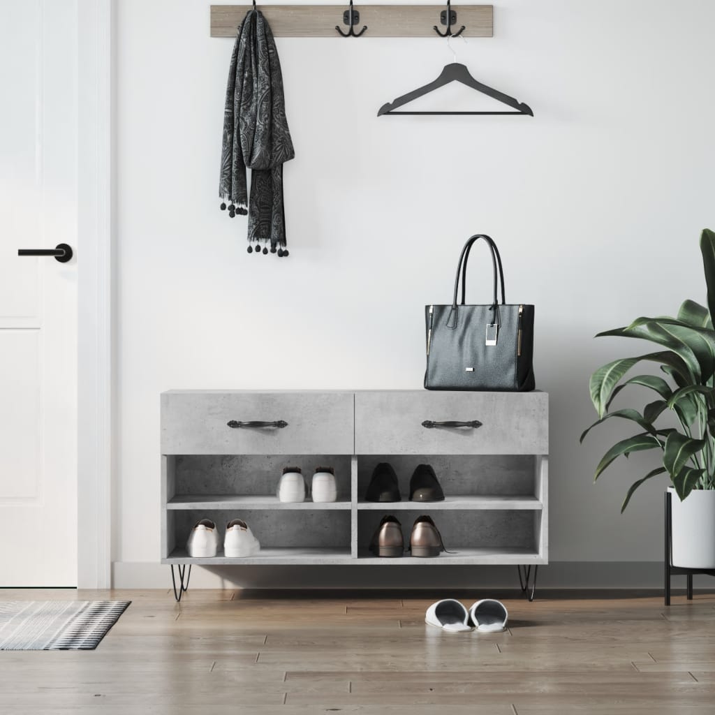Shoe bench concrete grey 102x35x55 cm wood material
