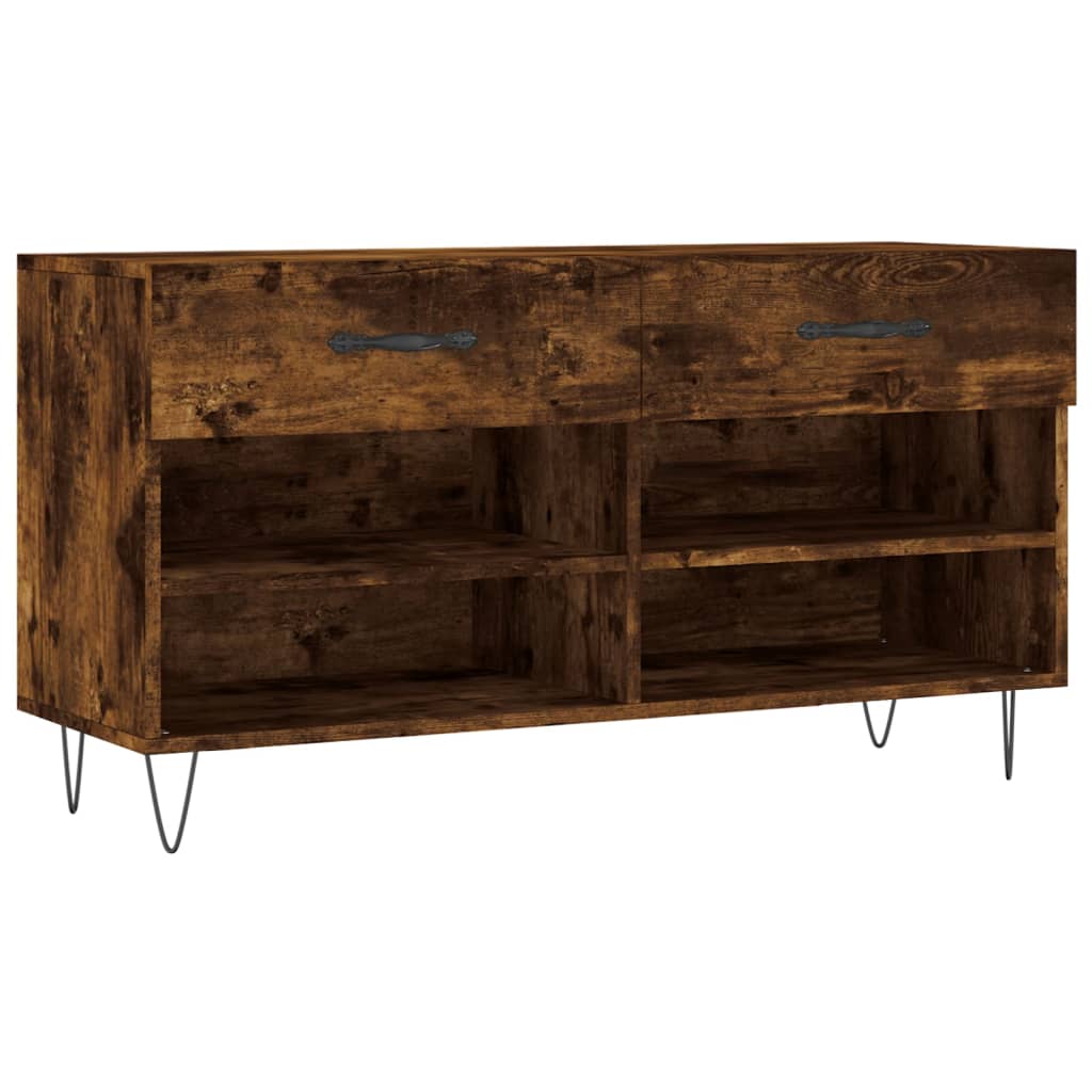 Shoe bench smoked oak 102x35x55 cm wood material