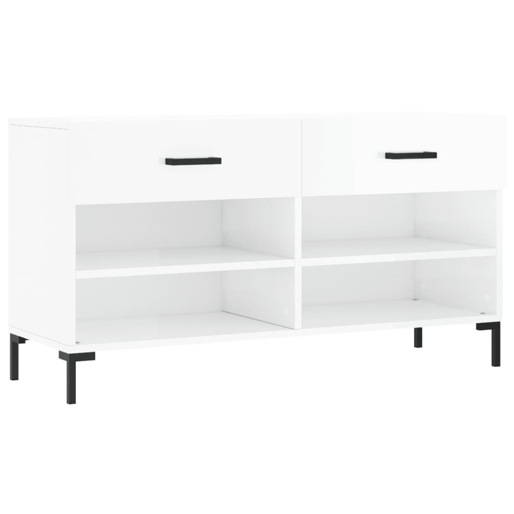 Shoe bench high gloss white 102x35x55 cm wood material