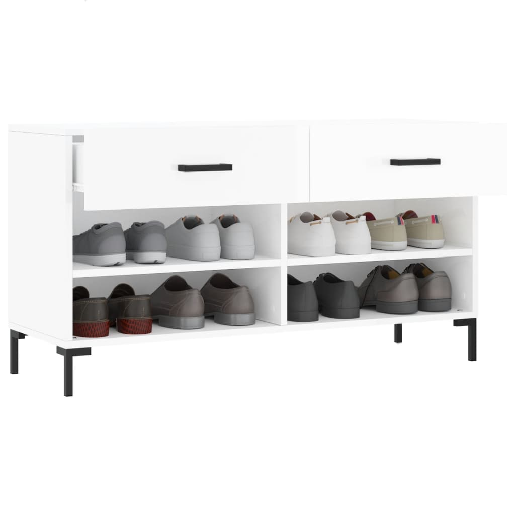 Shoe bench high gloss white 102x35x55 cm wood material