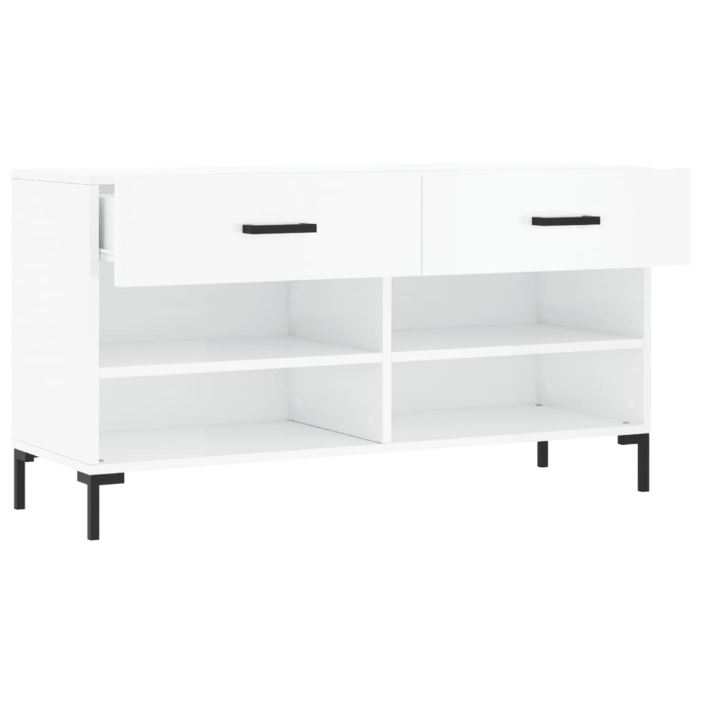 Shoe bench high gloss white 102x35x55 cm wood material