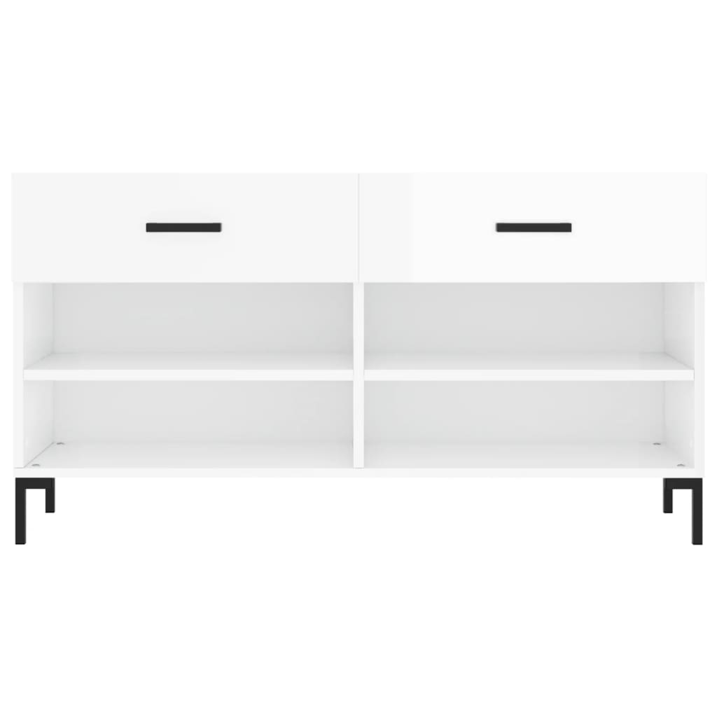 Shoe bench high gloss white 102x35x55 cm wood material