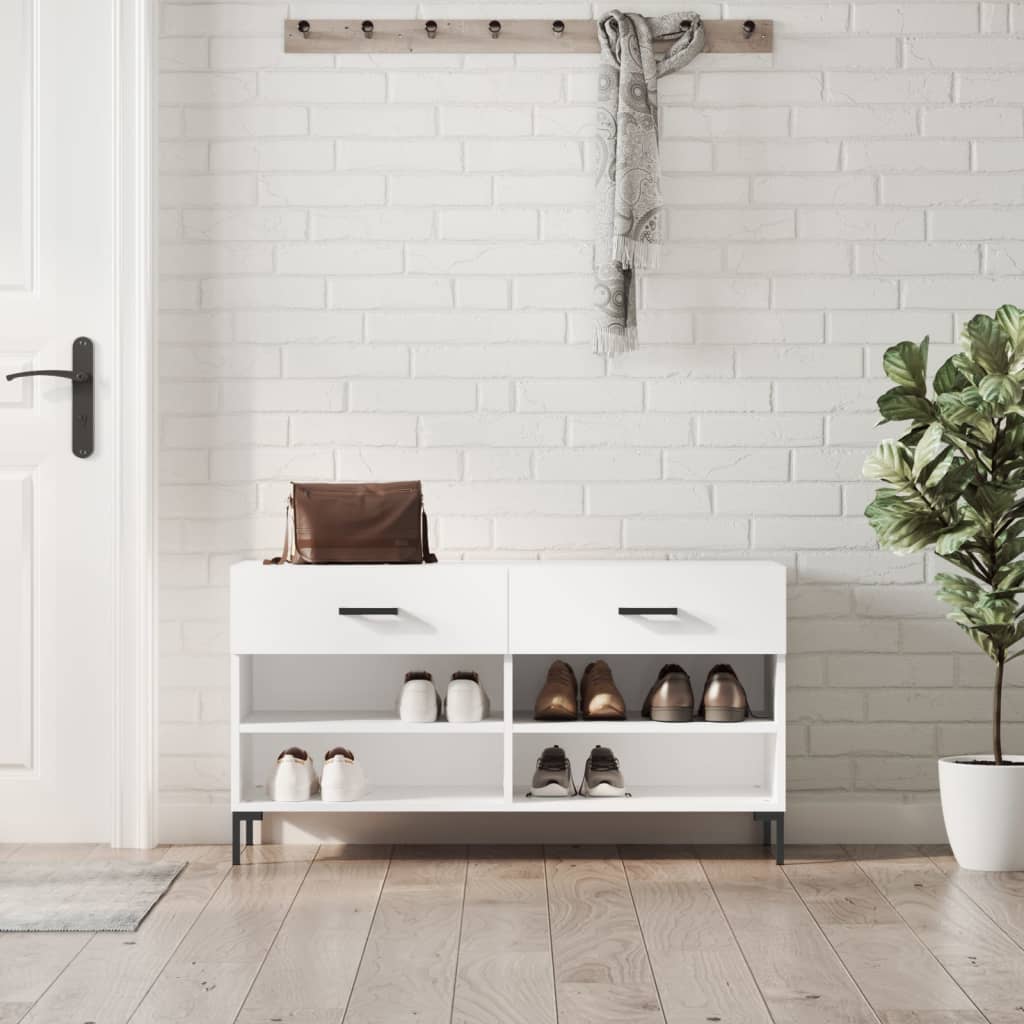 Shoe bench high gloss white 102x35x55 cm wood material