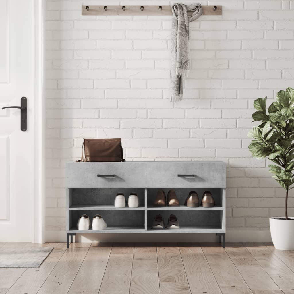 Shoe bench concrete grey 102x35x55 cm wood material