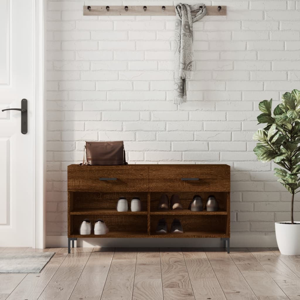 Shoe Bench Brown Oak Look 102x35x55 cm Wood Material