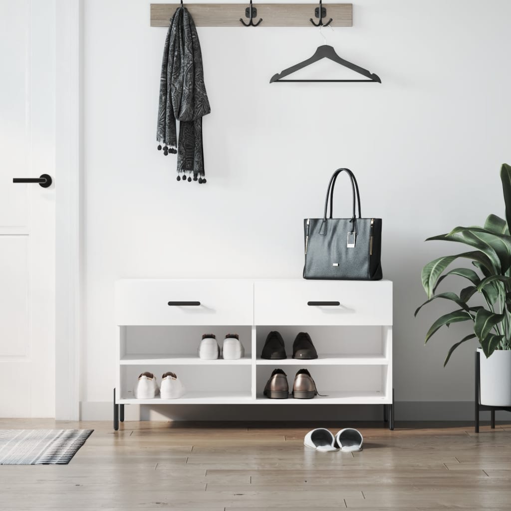 Shoe Bench White 102x35x55 cm Wood Material