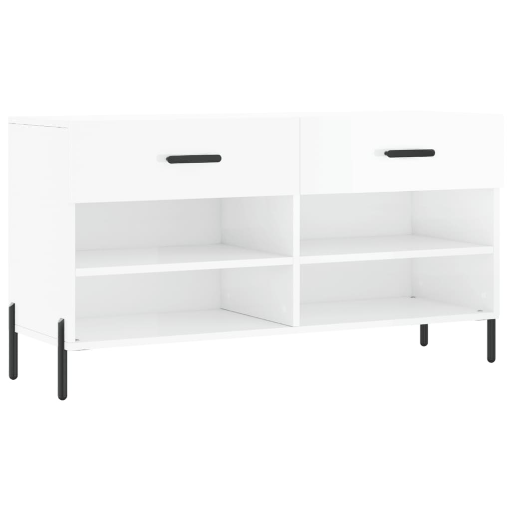 Shoe bench high gloss white 102x35x55 cm wood material
