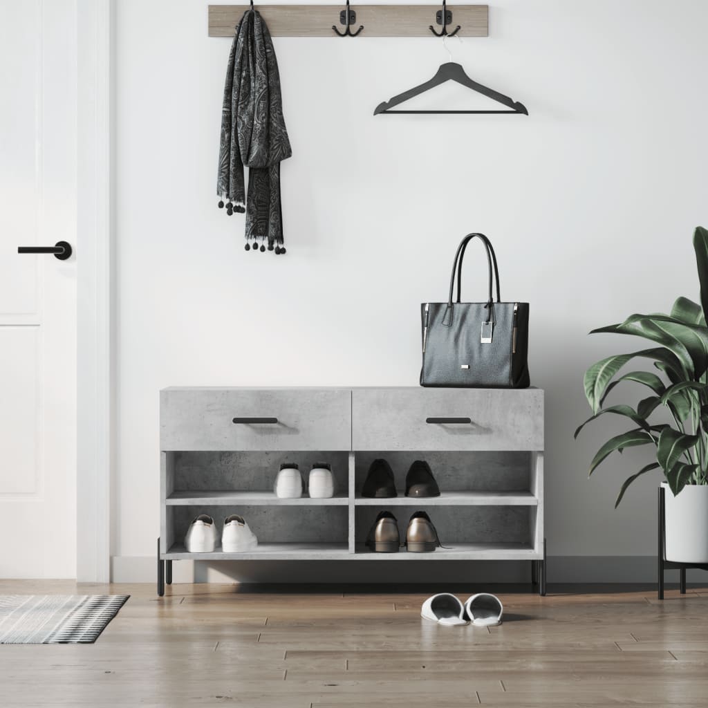 Shoe bench concrete grey 102x35x55 cm wood material