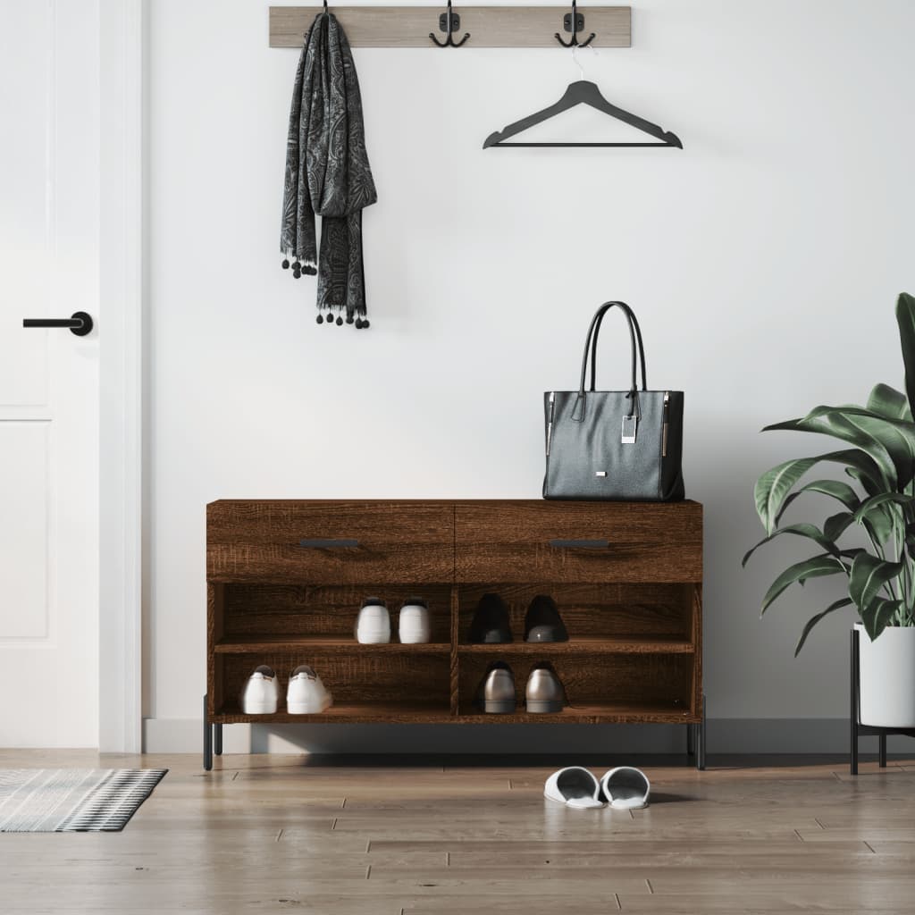 Shoe Bench Brown Oak Look 102x35x55 cm Wood Material