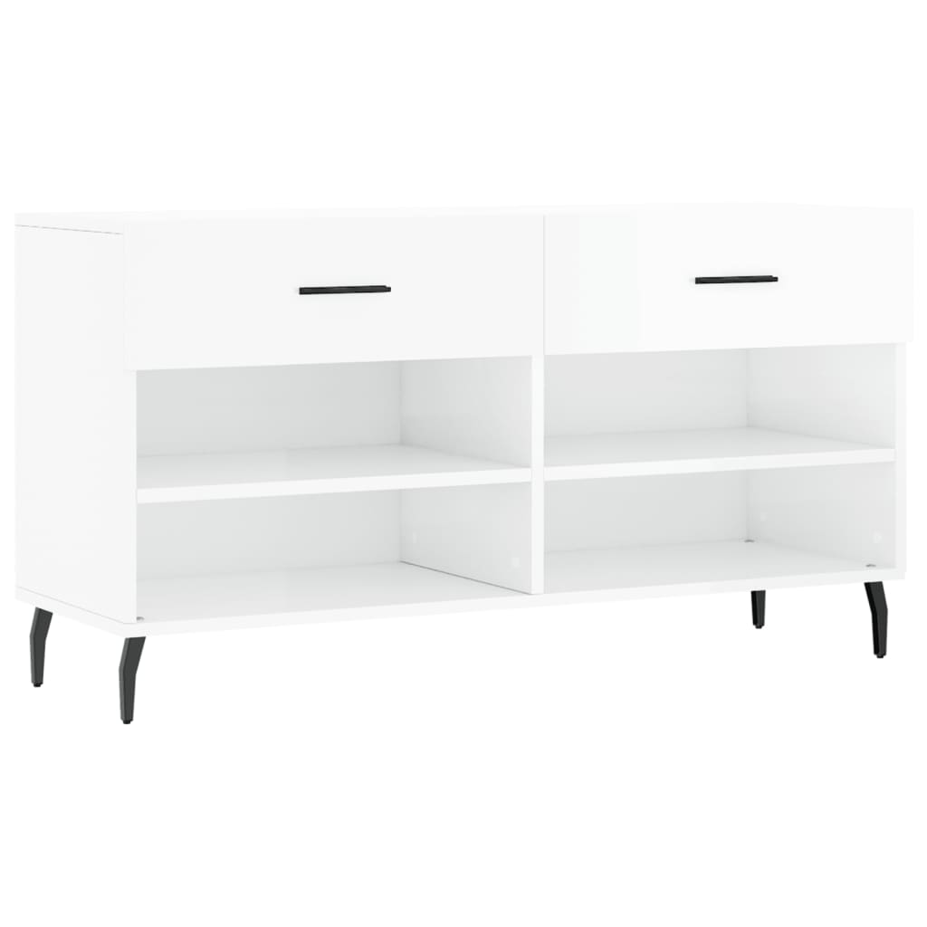 Shoe bench high gloss white 102x35x55 cm wood material