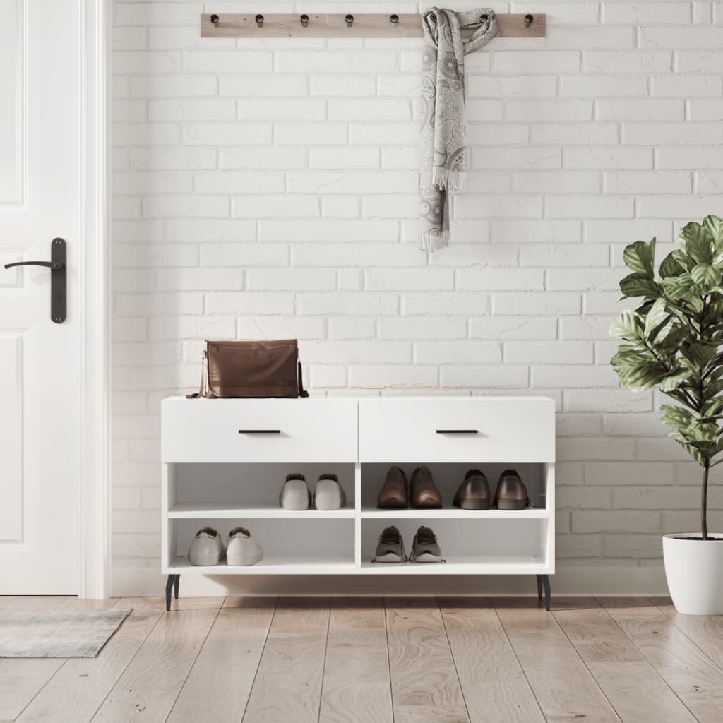 Shoe bench high gloss white 102x35x55 cm wood material