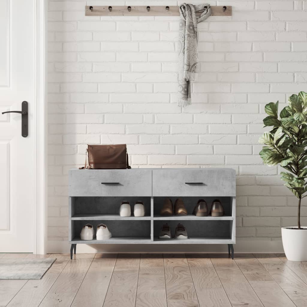 Shoe bench concrete grey 102x35x55 cm wood material