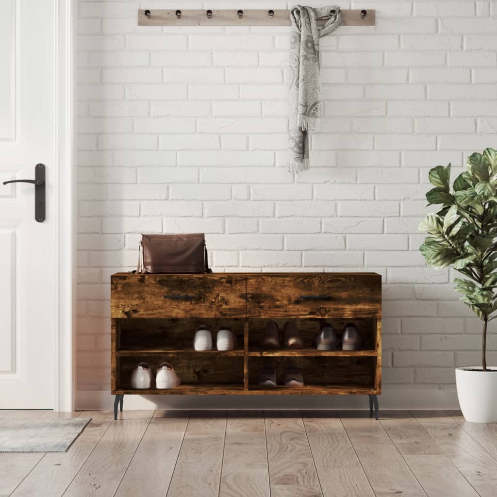 Shoe bench smoked oak 102x35x55 cm wood material