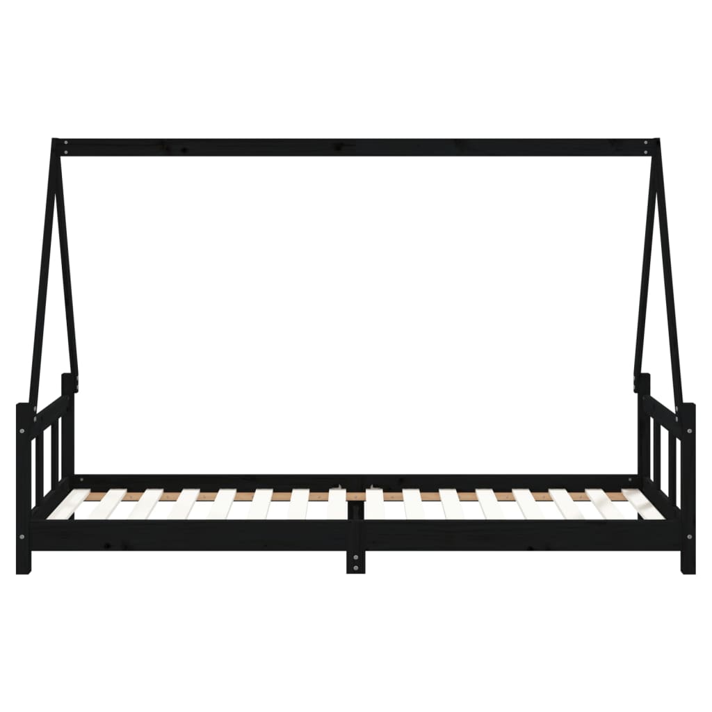 Kinderbett Schwarz 90x200 cm Massivholz Kiefer