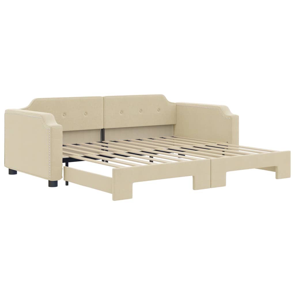 Tagesbett Ausziehbar Creme 100x200 cm Stoff