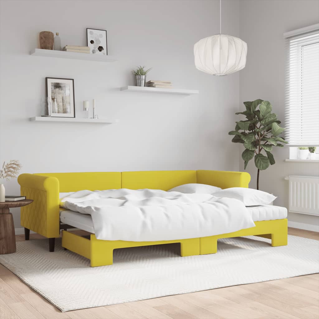 Tagesbett Ausziehbar mit Matratzen Gelb 80x200 cm Samt