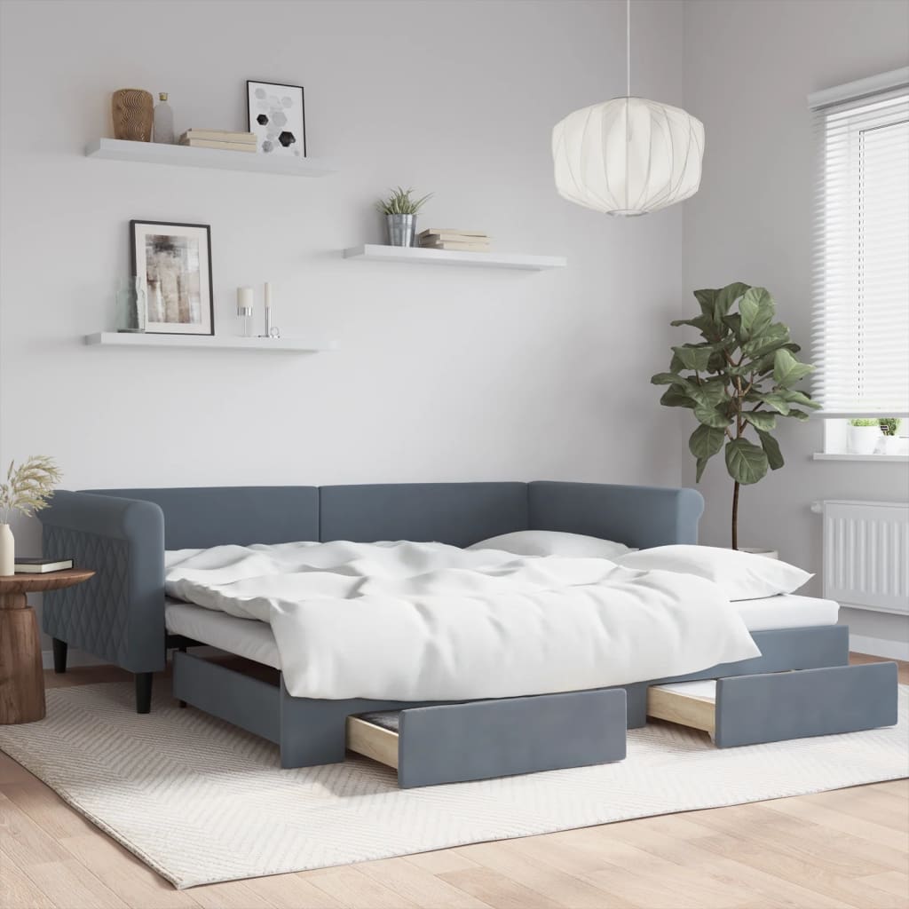 Tagesbett Ausziehbar mit Schubladen Dunkelgrau 100x200 cm Samt