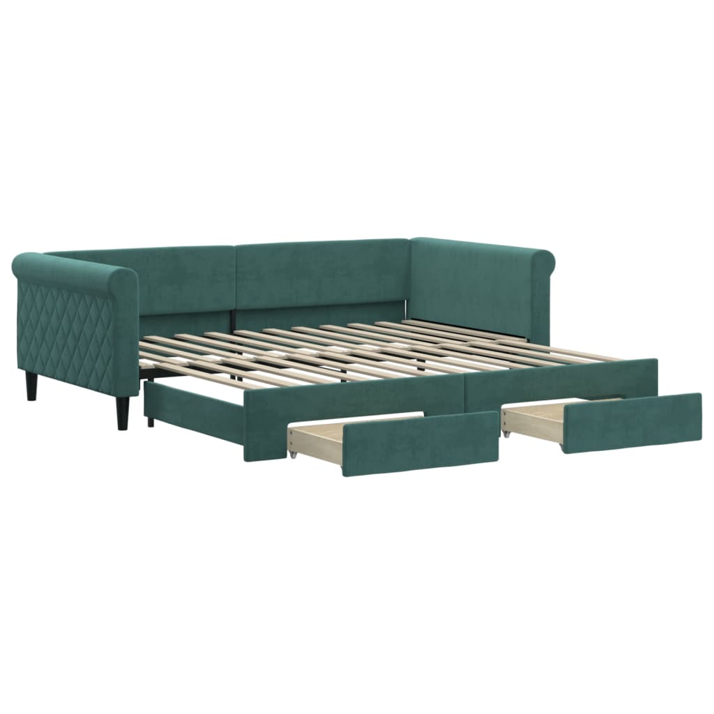 Tagesbett Ausziehbar mit Schubladen Dunkelgrün 100x200 cm Samt