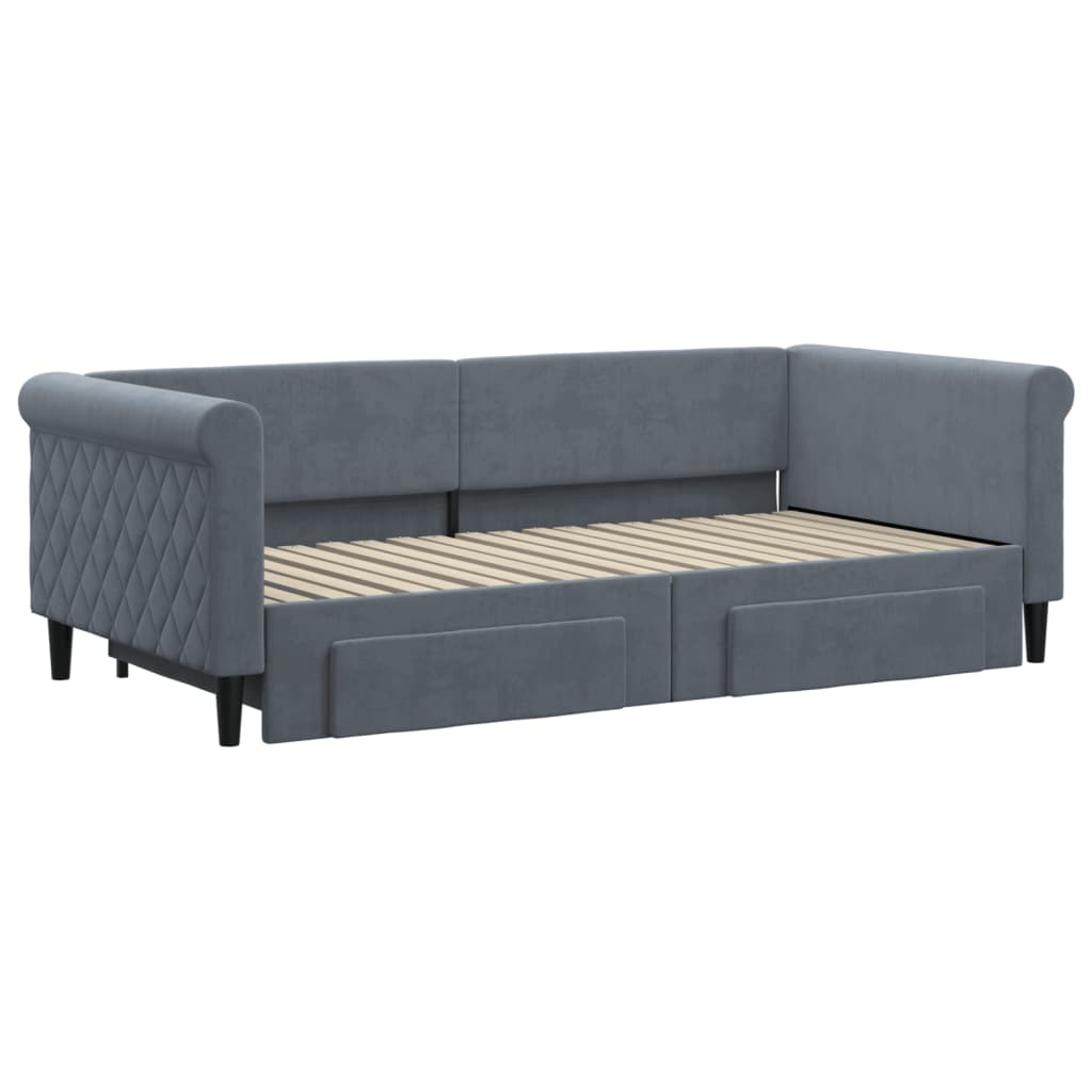 Tagesbett Ausziehbar mit Schubladen Dunkelgrau 90x190 cm Samt