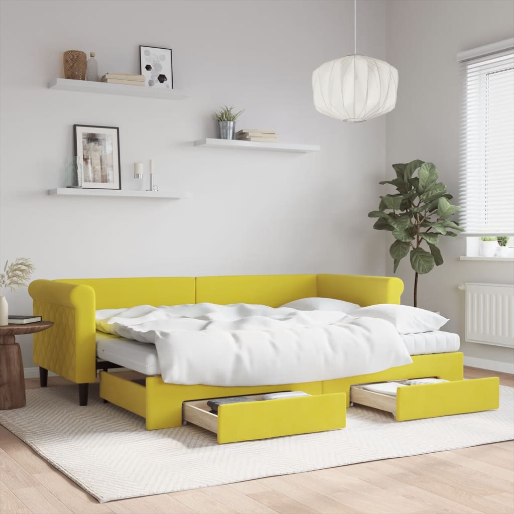 Tagesbett Ausziehbar mit Schubladen Gelb 80x200 cm Samt