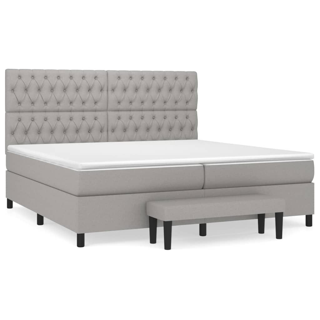 Box spring bed with mattress light grey 200x200 cm fabric