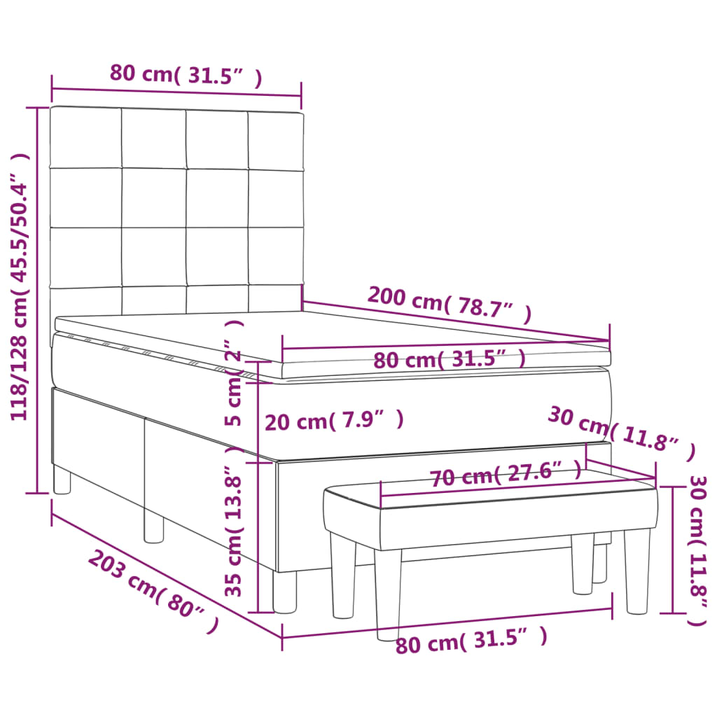 Boxspringbett mit Matratze Taupe 80x200 cm Stoff