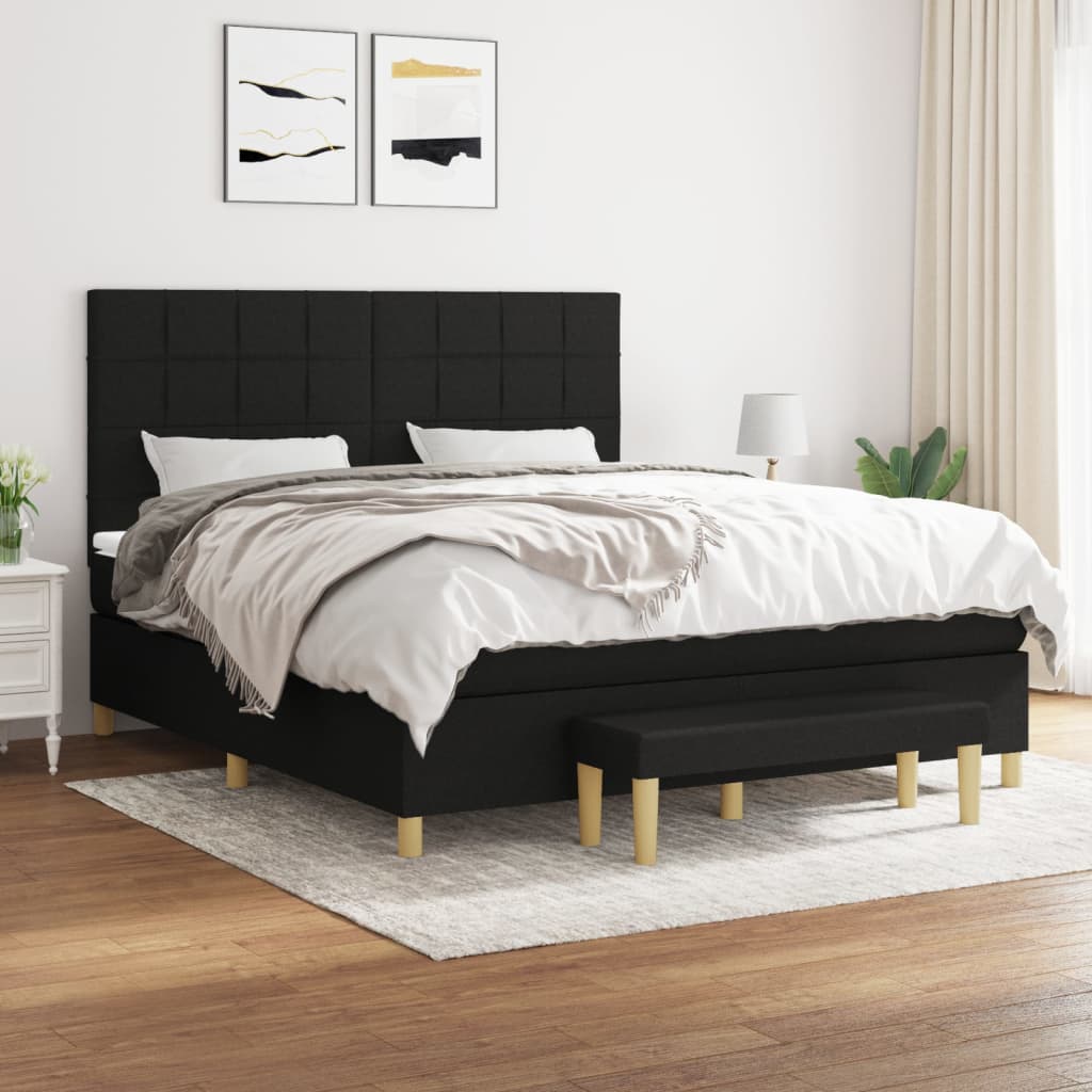 Box spring bed with mattress black 180x200 cm fabric