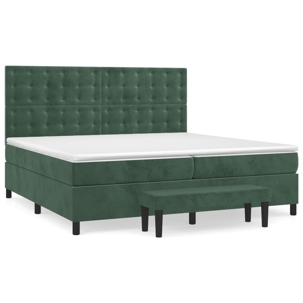 Box spring bed with mattress dark green 200x200 cm velvet